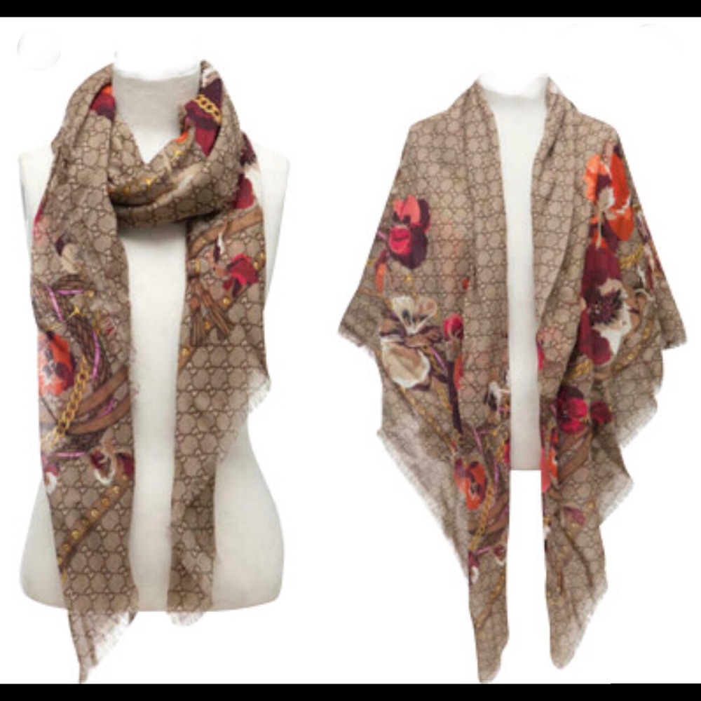 Gucci Authentic Brown Monogram Scarf Shawl